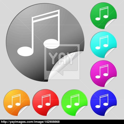 Music Note Sign Icon Musical Symbol Set Of Eight Multi Colored