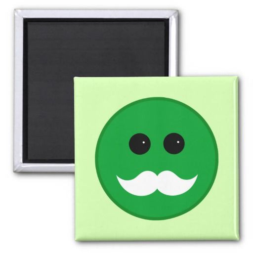 Green White Mustache Smiley Emoticon Magnets