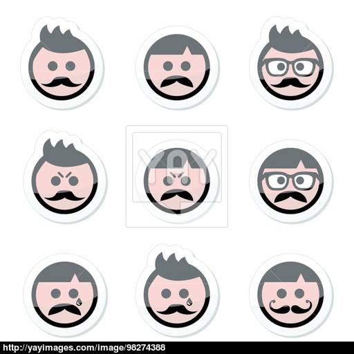 Man With Moustache Or Mustache, Avatar Vector Labels Set Vector