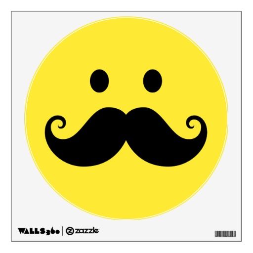 Fun Yellow Face With Handlebar Mustache Wall Sticker