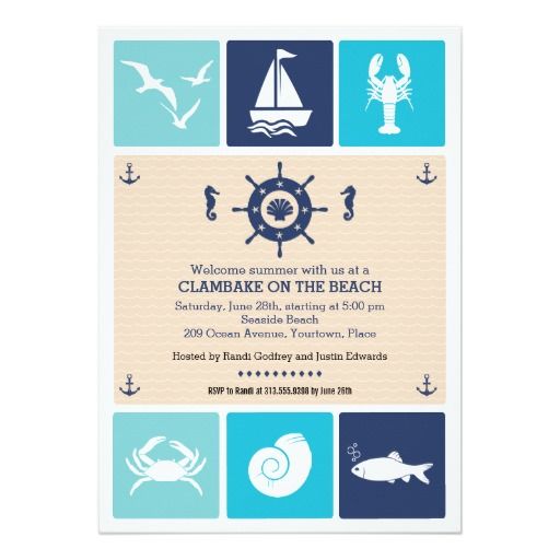 Summer Clambake Nautical Beach Icons Party Invitation Summer