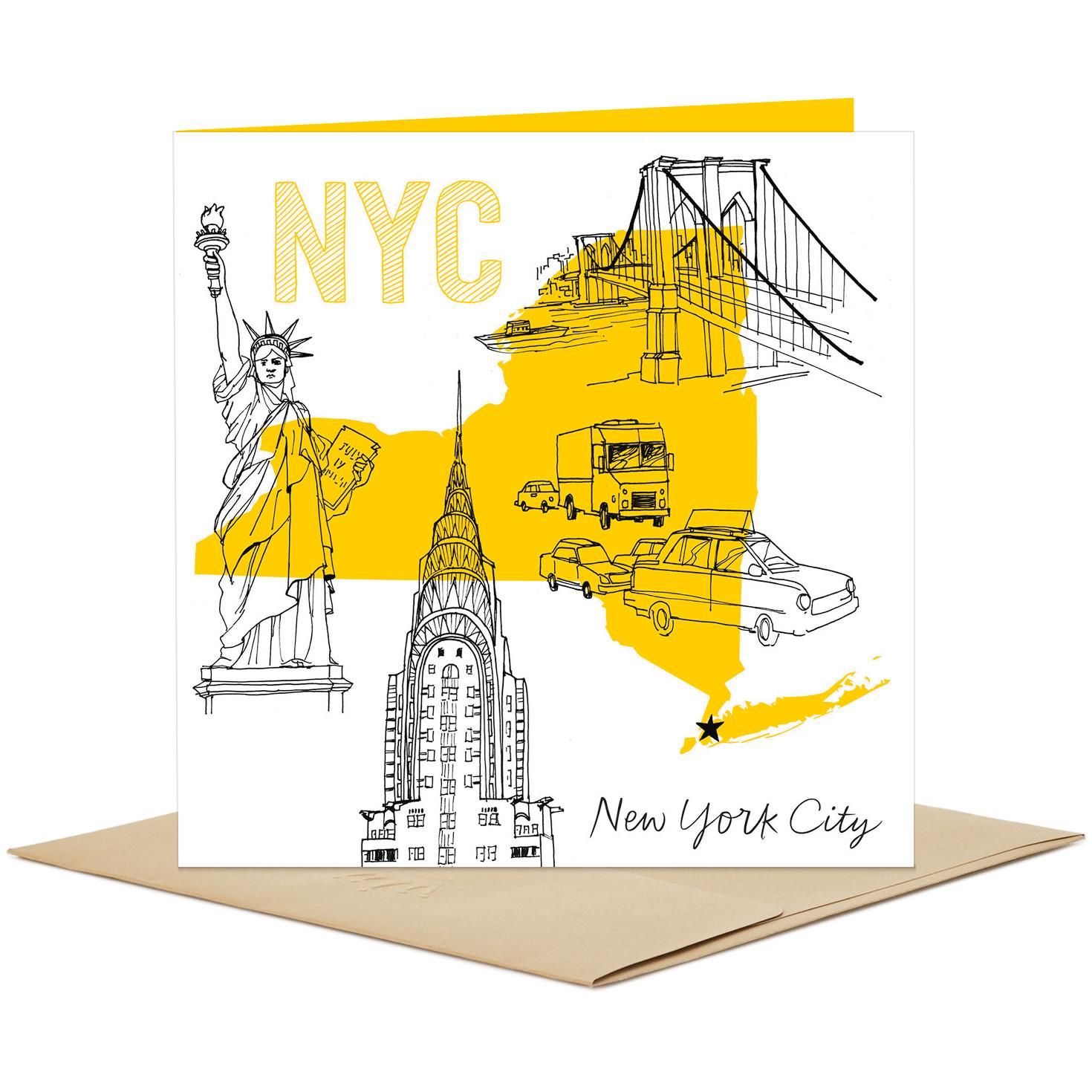 New York City Skyline And Icons Blank Card