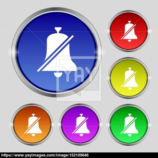 No Bell, Prohibition Icon Sign Round Symbol On Bright Colourful