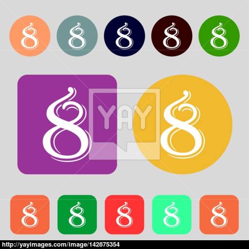 Number Eight Icon Sign Colored Buttons Flat Design Vector