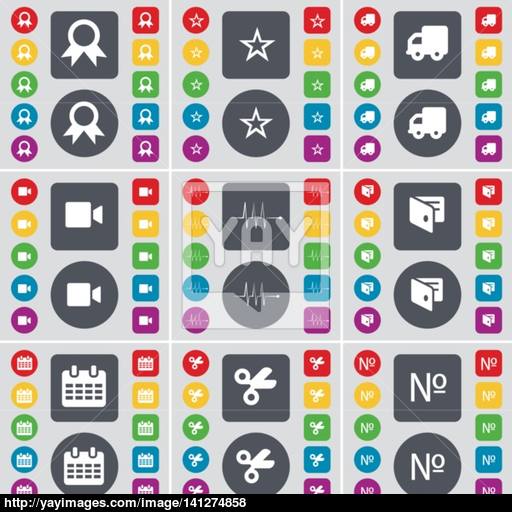 Medal, Star, Truck, Film Camera, Pulse, Wallet, Calendar, Scissors