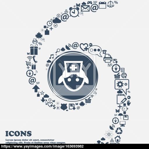 Nurse Icon Sign In The Center Around The Many Beautiful Symbols