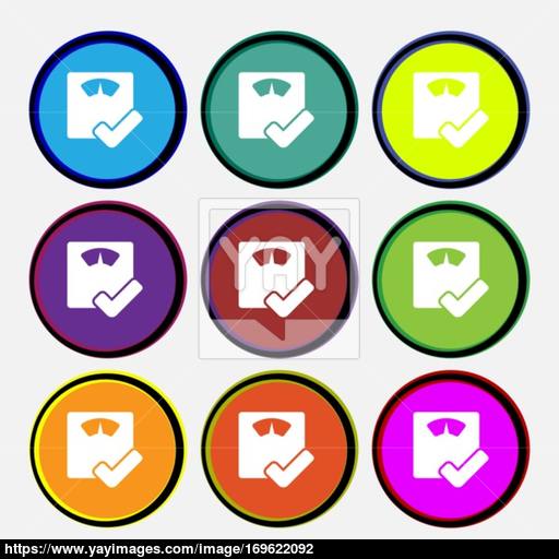 Bathroom Scales Icon Sign Nine Multi Colored Round Buttons