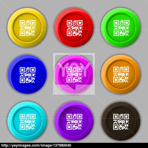 Qr Code Icon Sign Symbol On Nine Round Colourful Buttons Vector