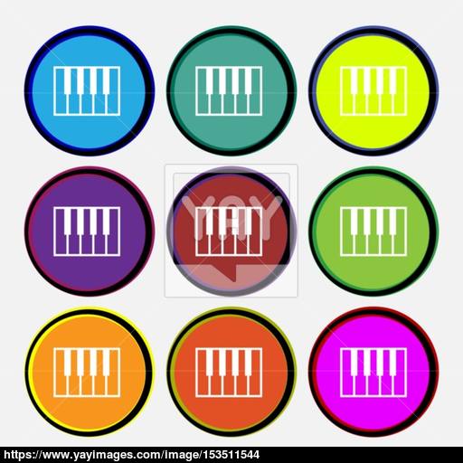 Piano Key Icon Sign Nine Multi Colored Round Buttons Vector