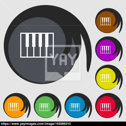 Piano Key Icon Symbols On Eight Colored Buttons Vector Vector