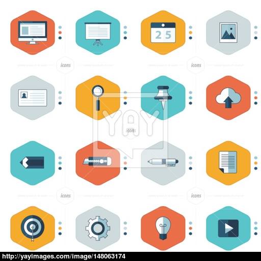 Office Icon Set, Red, Green, Yellow, Gray Color Vector