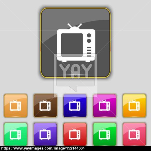 Old Tv, Television Icon Sign Set With Eleven Colored Buttons