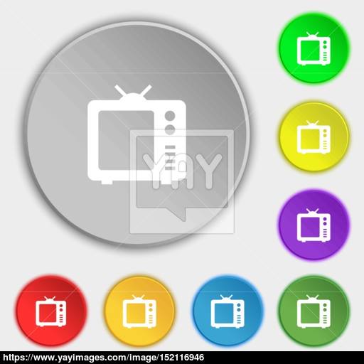 Old Tv, Television Icon Sign Symbol On Eight Flat Buttons Vector