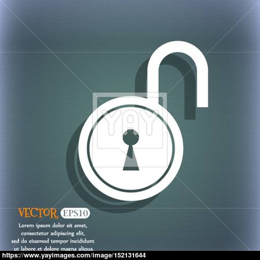 Open Lock Icon On The Blue Green Abstract Background With Shadow