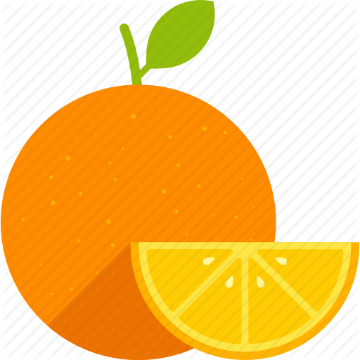 Food, Fruit, Leaf, Orange, Slice, Whole, Yellow Icon