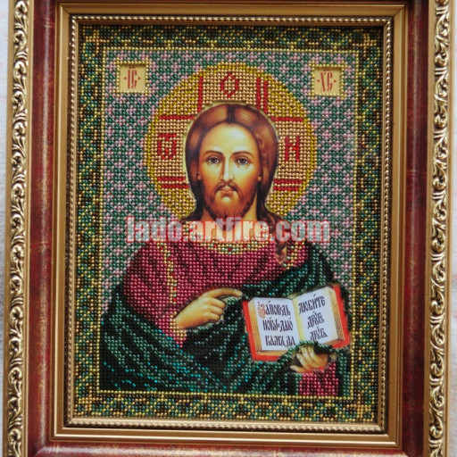 Jesus Christ Pantocrator Orthodox Christian Bead Embroidered Icon