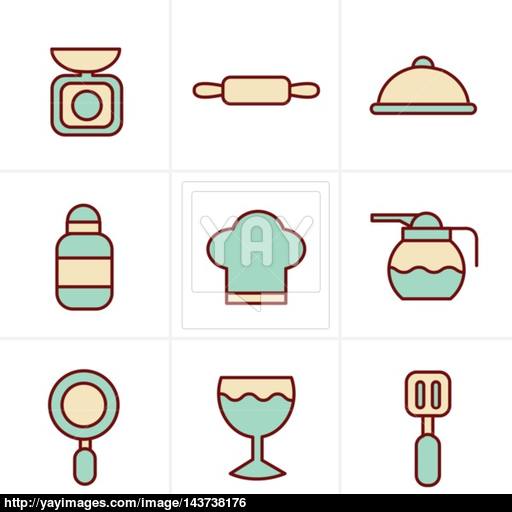 Icons Style Cooking Foods And Kitchen Outline Icons Set Vector