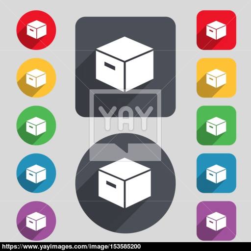 Packaging Cardboard Box Icon Sign A Set Of Colored Buttons