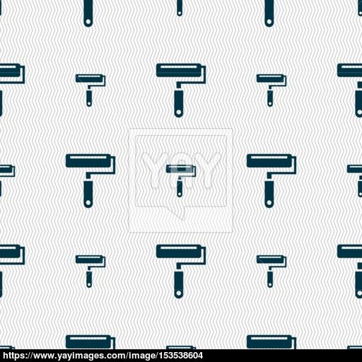 Paint Roller Icon Sign Seamless Pattern With Geometric Texture