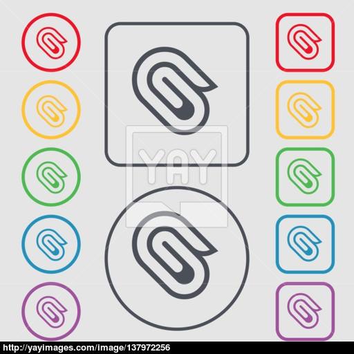 Paper Clip Icon Sign Symbol On The Round And Square Buttons