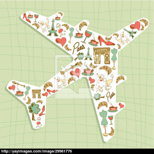 Travel Paris Icon Set Airplane Vector
