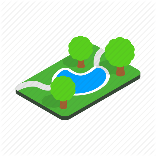 Green, Isometric, Nature, Outdoor, Park, Pond, Tree Icon