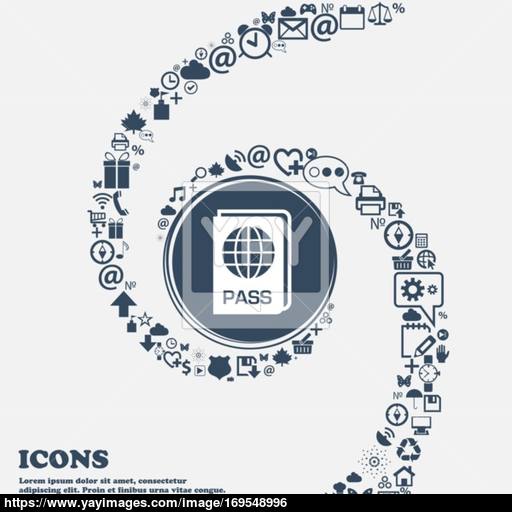 Passport Icon In The Center Around The Many Beautiful Symbols