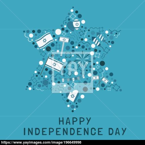 Israel Independence Day Holiday Flat Design Icons Set In Star