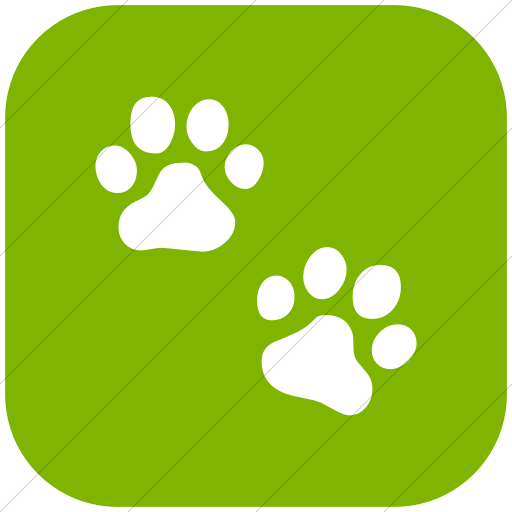 Flat Rounded Square White On Green Animals Paw Icon