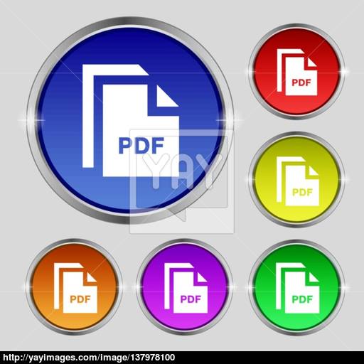 Pdf Icon Sign Round Symbol On Bright Colourful Buttons