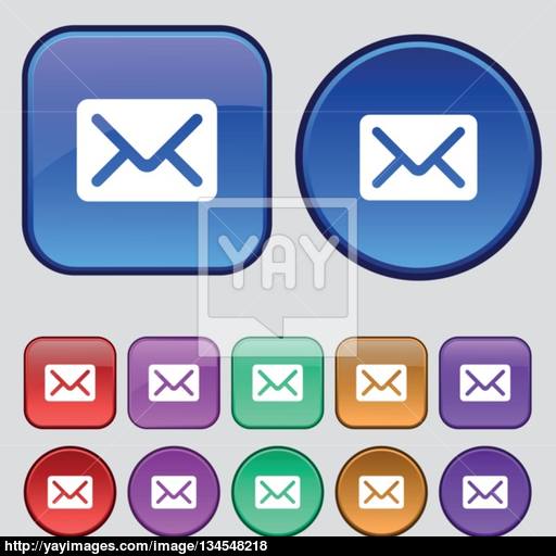 Mail, Envelope, Letter Icon Sign A Set Of Twelve Vintage Buttons