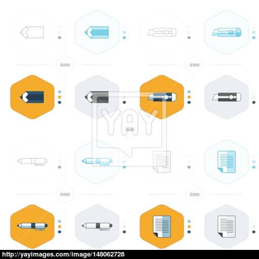 Document Icon Paper, Pen, Pencil And Utility Knife Design Vector