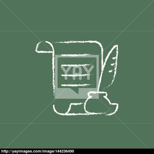 Paper Scroll With Feather Pen Icon Drawn In Chalk Vector