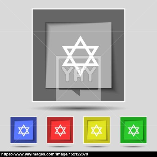 Pentagram Icon Sign On Original Five Colored Buttons Vector