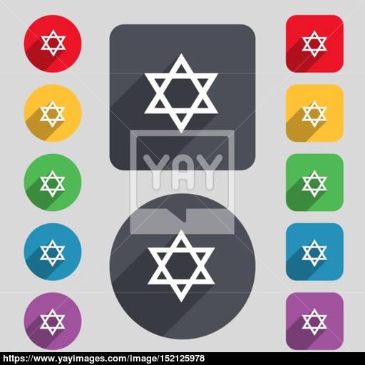 Pentagram Icon Sign A Set Of Colored Buttons And A Long Shadow