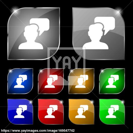 People Talking Icon Sign Set Of Ten Colorful Buttons With Glare