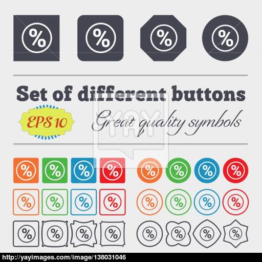 Percentage Discount Icon Sign Big Set Of Colorful, Diverse, High