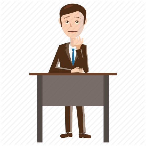 Businessman, Cartoon, Chair, Desk, Office, Sitting, Table Icon