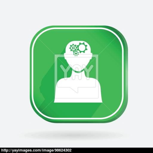 Square Icon, Man Thinks, The Gears In Head Vector