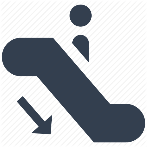 Down, Escalator, Person, Silhouette Icon