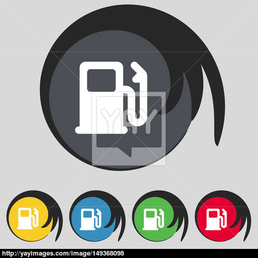 Petrol Or Gas Station, Car Fuel Icon Sign Symbol On Five Colored