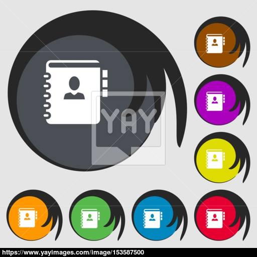 Notebook, Address, Phone Book Icon Symbols On Eight Colored