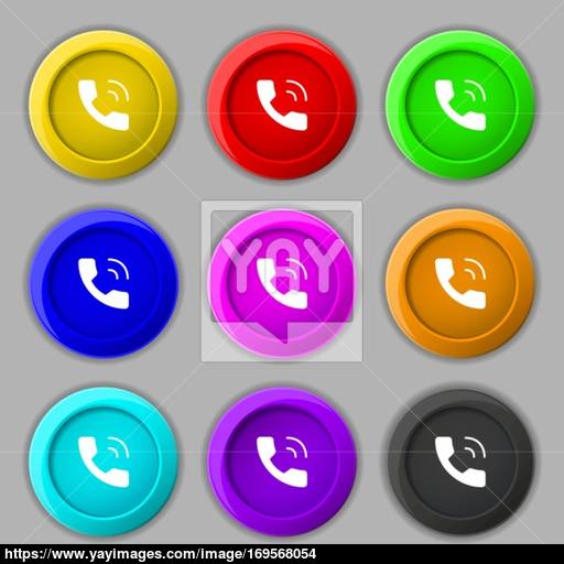 Phone Icon Sign Symbol On Nine Round Colourful Buttons Vector
