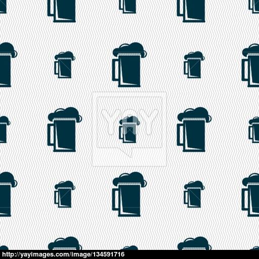 Glass Of Beer Icon Sign Seamless Pattern With Geometric Texture