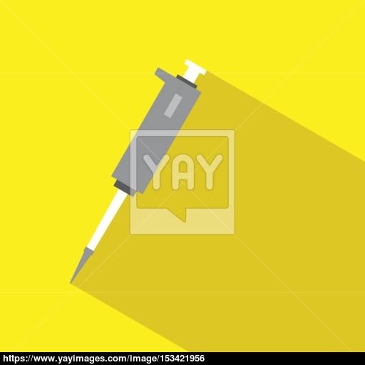 Gray Piston Pipette Icon Flat Style With Long Shadow On Yellow