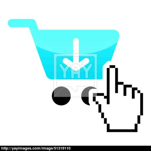 Shopping Car Glossy Icon With Cursor Hand Icon Vector