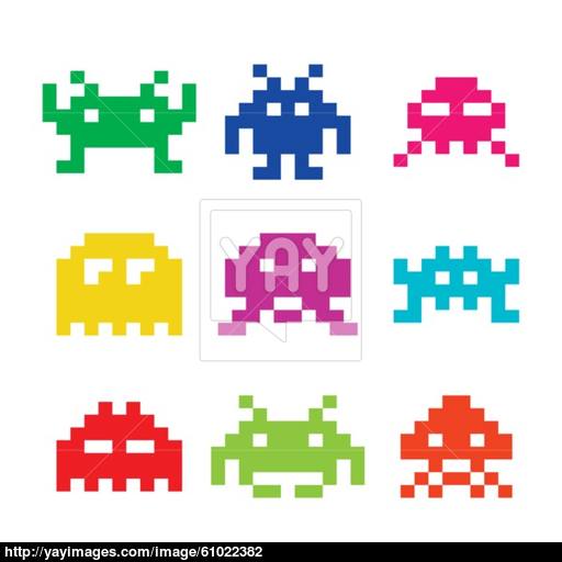 Space Invaders, Aliens Icons Set Vector