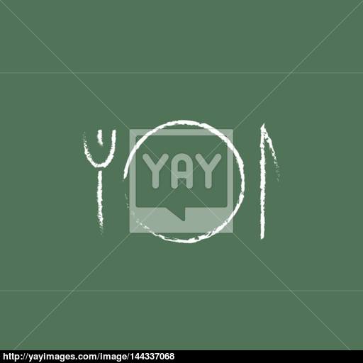 Plate With Cutlery Icon Drawn In Chalk Vector