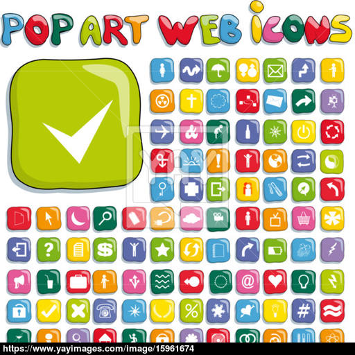 Stylized Pop Art Web Icon Set Vector