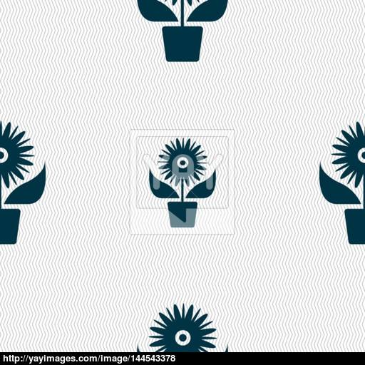 Flowers In Pot Icon Sign Seamless Abstract Background